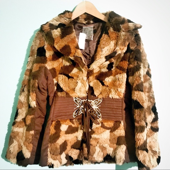 Vintage Jackets & Blazers - Vintage 90s Y2k patchwork faux fur butterfly coat